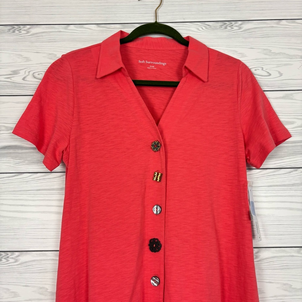Soft Surroundings Danielle Button Dress Sunset Coral Beachy NWT Coastal Small - Picture 3 of 10